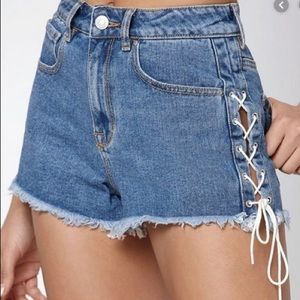 Lace up denim shorts